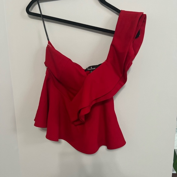 EUC | Lulu's Red Asymmetrical Ruffle Top, Size S - Picture 3 of 5